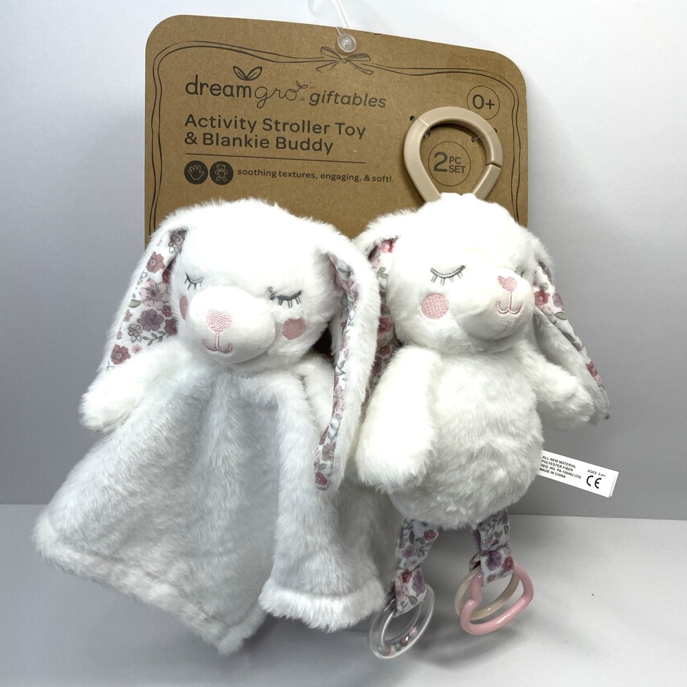 Dream Gro Activity Stroller Toy & Blankie Buddy Set Bunny's Age 0+ Lovey Easter
